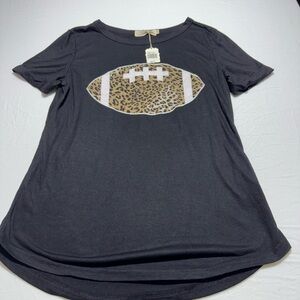 NWT Southern Grace Leopard Print, Football Graphic T Shirt Size S